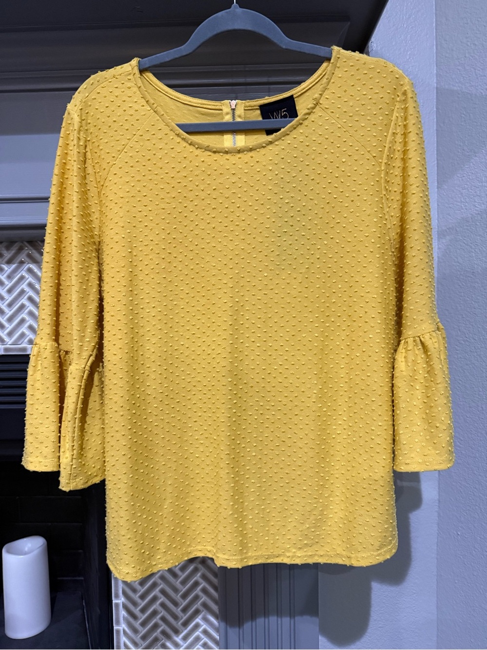 W5 Yellow Textured Bell Sleeve Long Sleeve Top